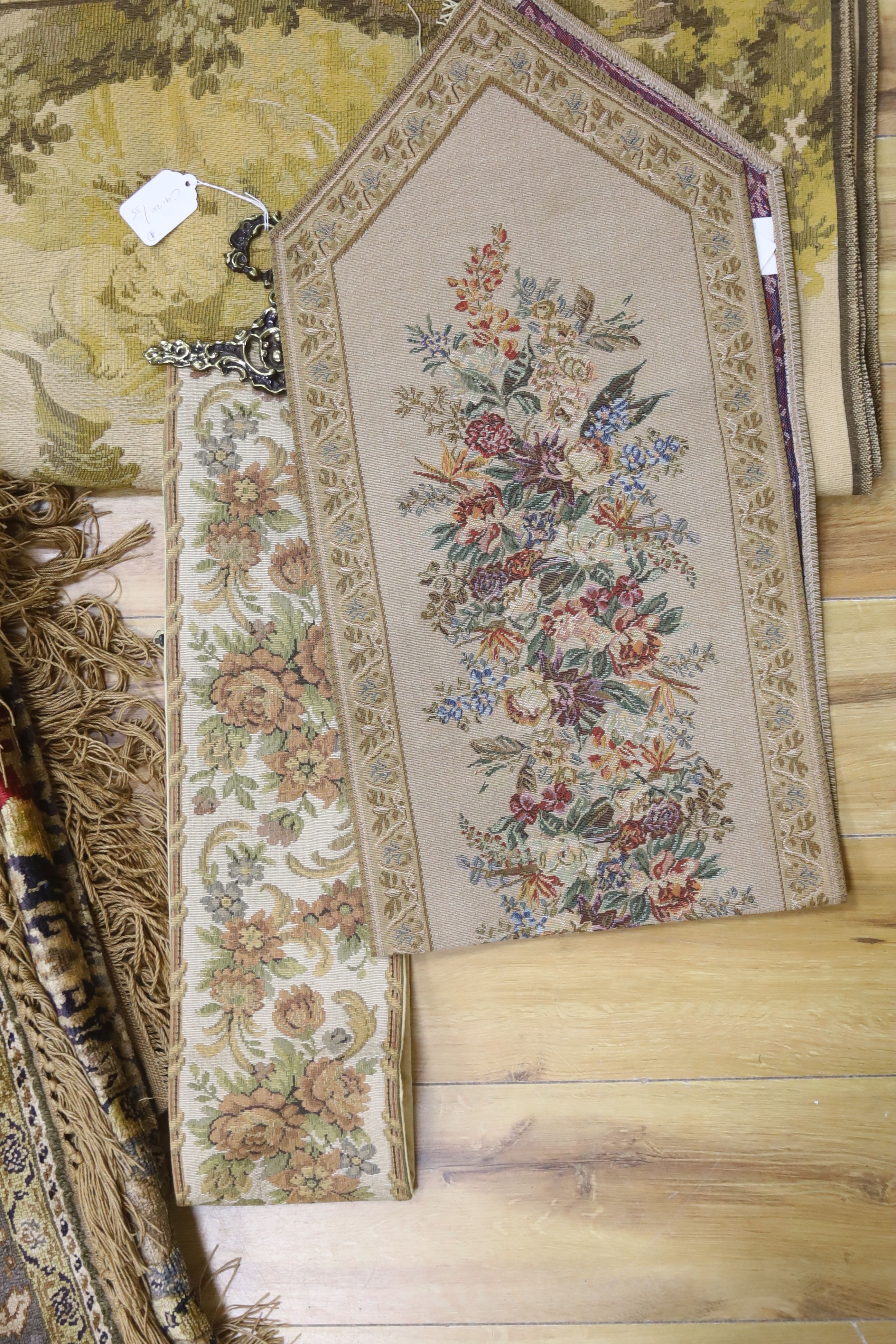 A Belgium tapestry, a table runner and a bell pull